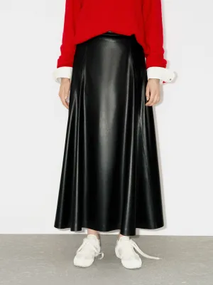 Faux Leather Midi Skirt Smooth Feel
