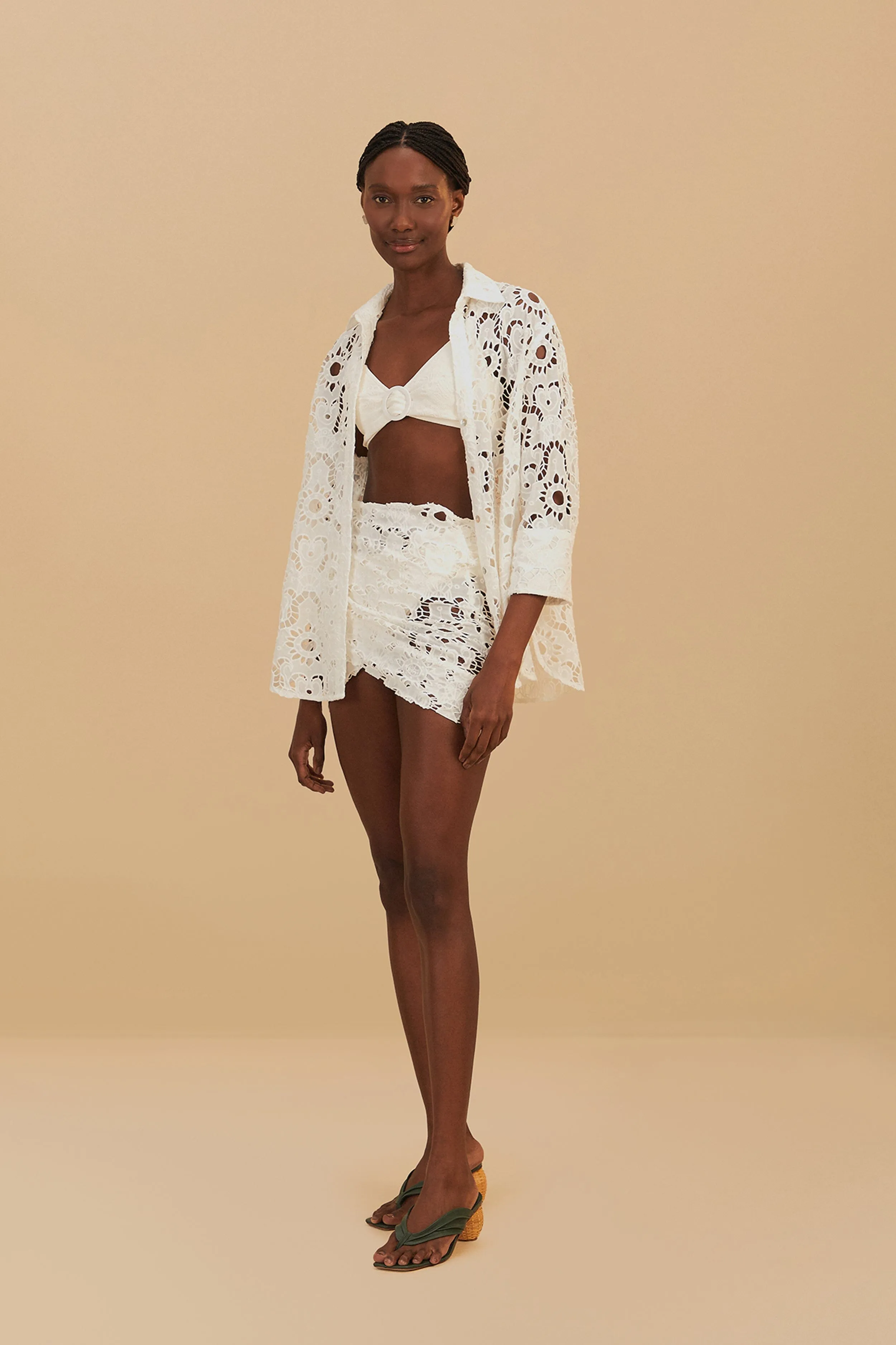 White Sun Eyelet Wrap Mini Skirt Crisp Fit