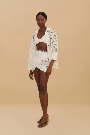 White Sun Eyelet Wrap Mini Skirt Crisp Fit
