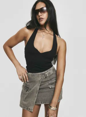 All Day Comfort Bambas Wrap Denim Mini Skirt Washed Green