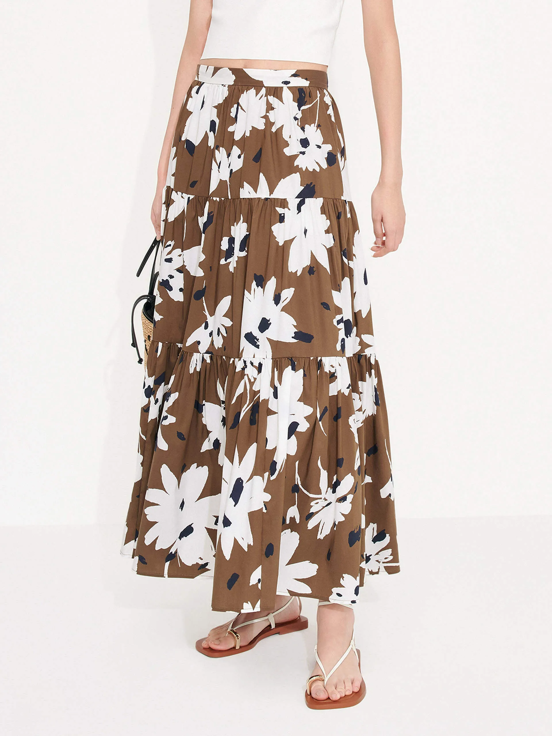 Unisex style Tiered Floral Print Maxi Skirt