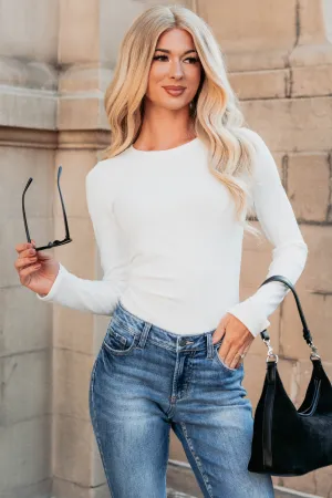 Breathable Traveler Dance Traveler Confident Glow Long Sleeve Ribbed Bodysuit (Ivory)