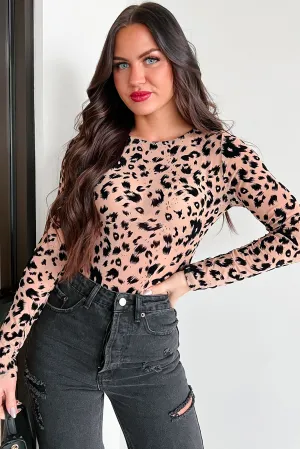 Wild At Heart Animal Print Mesh Bodysuit (Nude Leopard) Home Chic