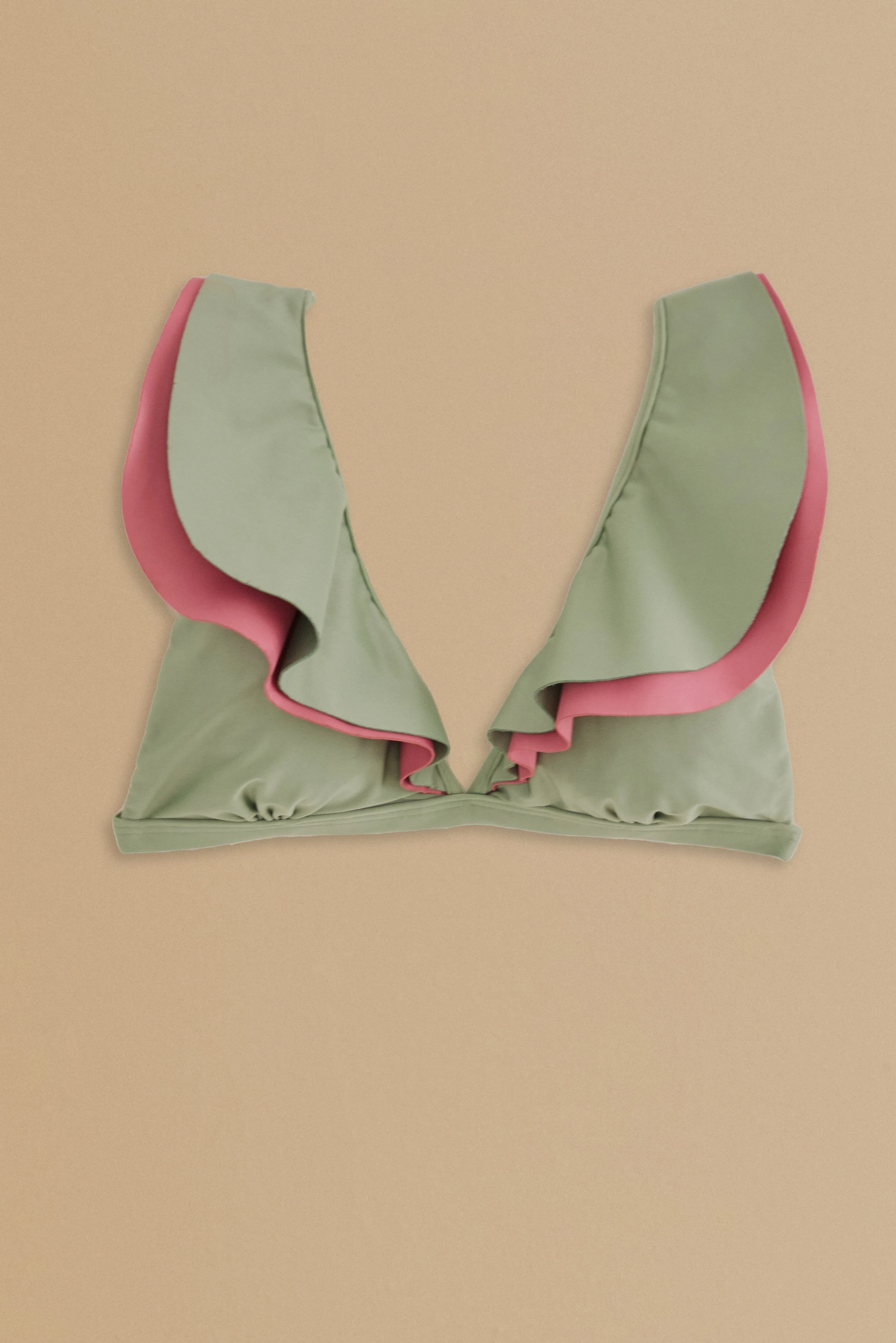 Velvet Soul NonRestrictiveSilhouette Green Ruffle Bikini Top