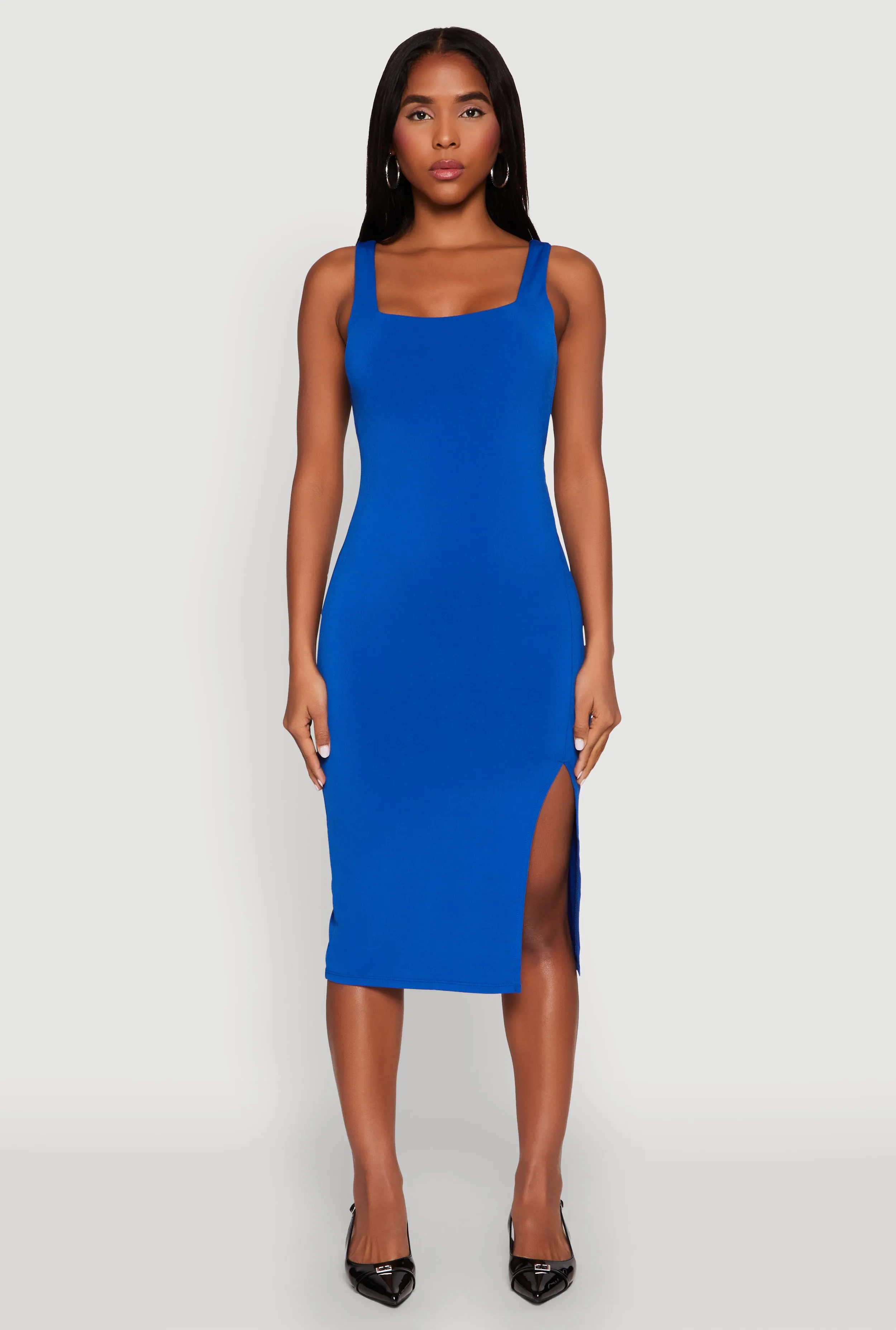 Contemporary Wear Opera Hall Square Neck Side Slit Midi Dress