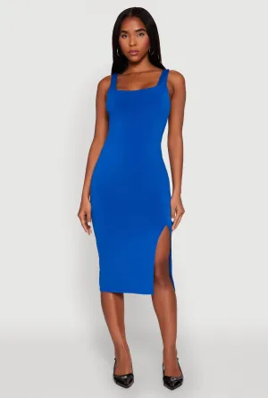 Square Neck Side Slit Midi Dress Beautiful floral midi Layering friendly