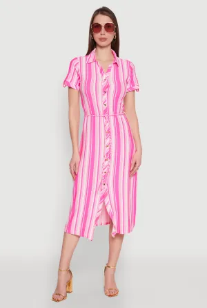 Metal Shine bike lane Striped Tie Waist Belted Shirt Dress