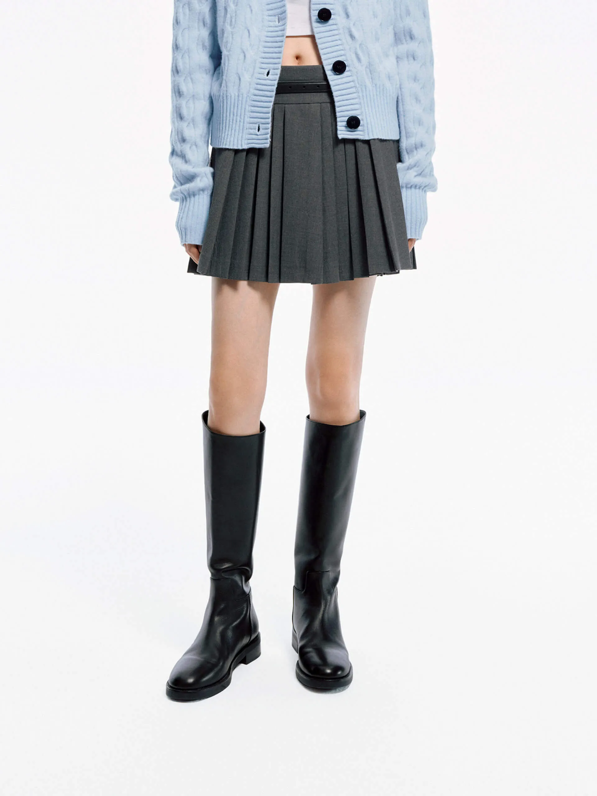 Polka Dot Media Feature Belt Pleated Mini Skirt