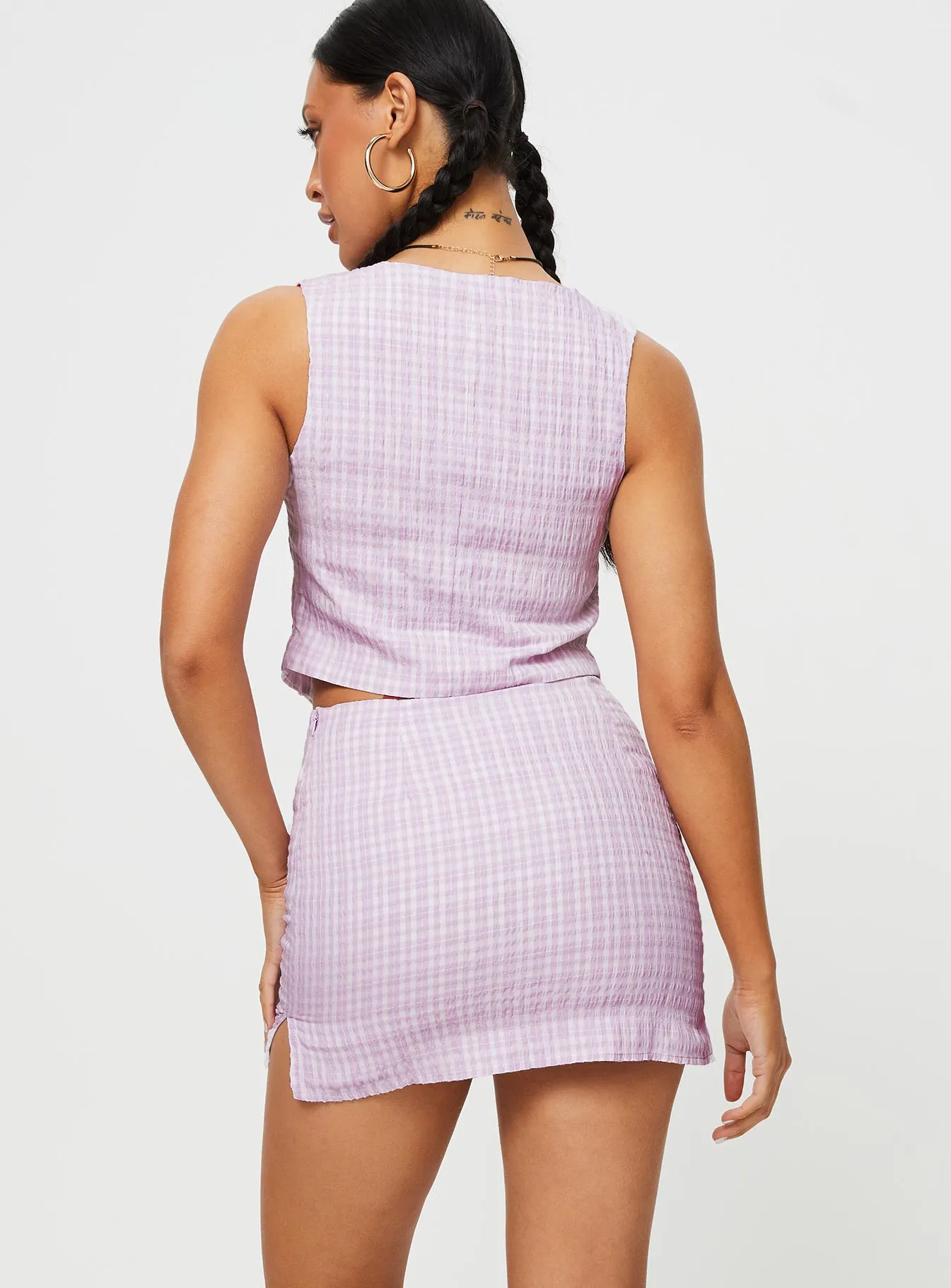 Bohemian vibe Crafted Detail Mulberry Gingham Set Purple