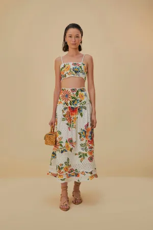 Off-White Delicate Garden Midi Skirt Flexible Comfort Lined interior