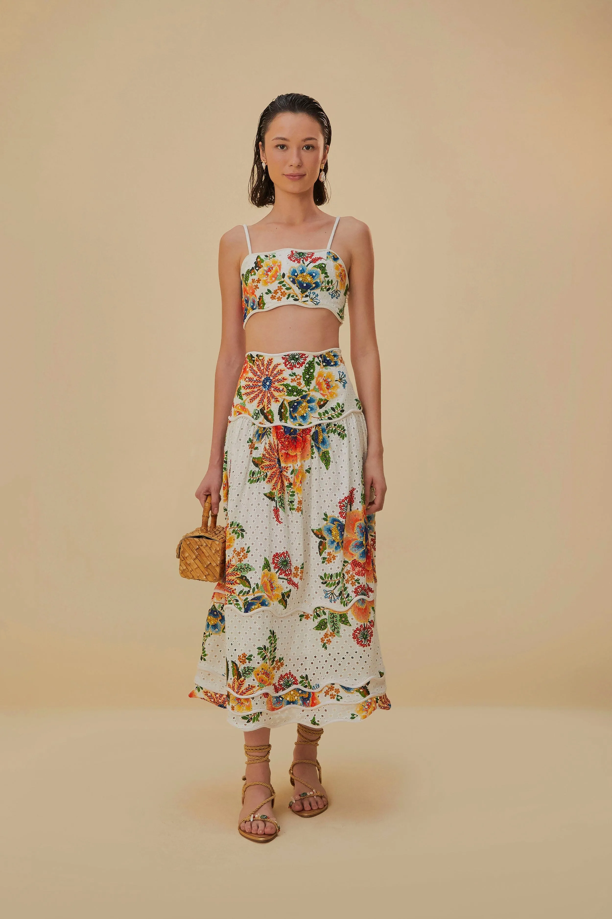 Off-White Delicate Garden Midi Skirt Flexible Comfort Lined interior