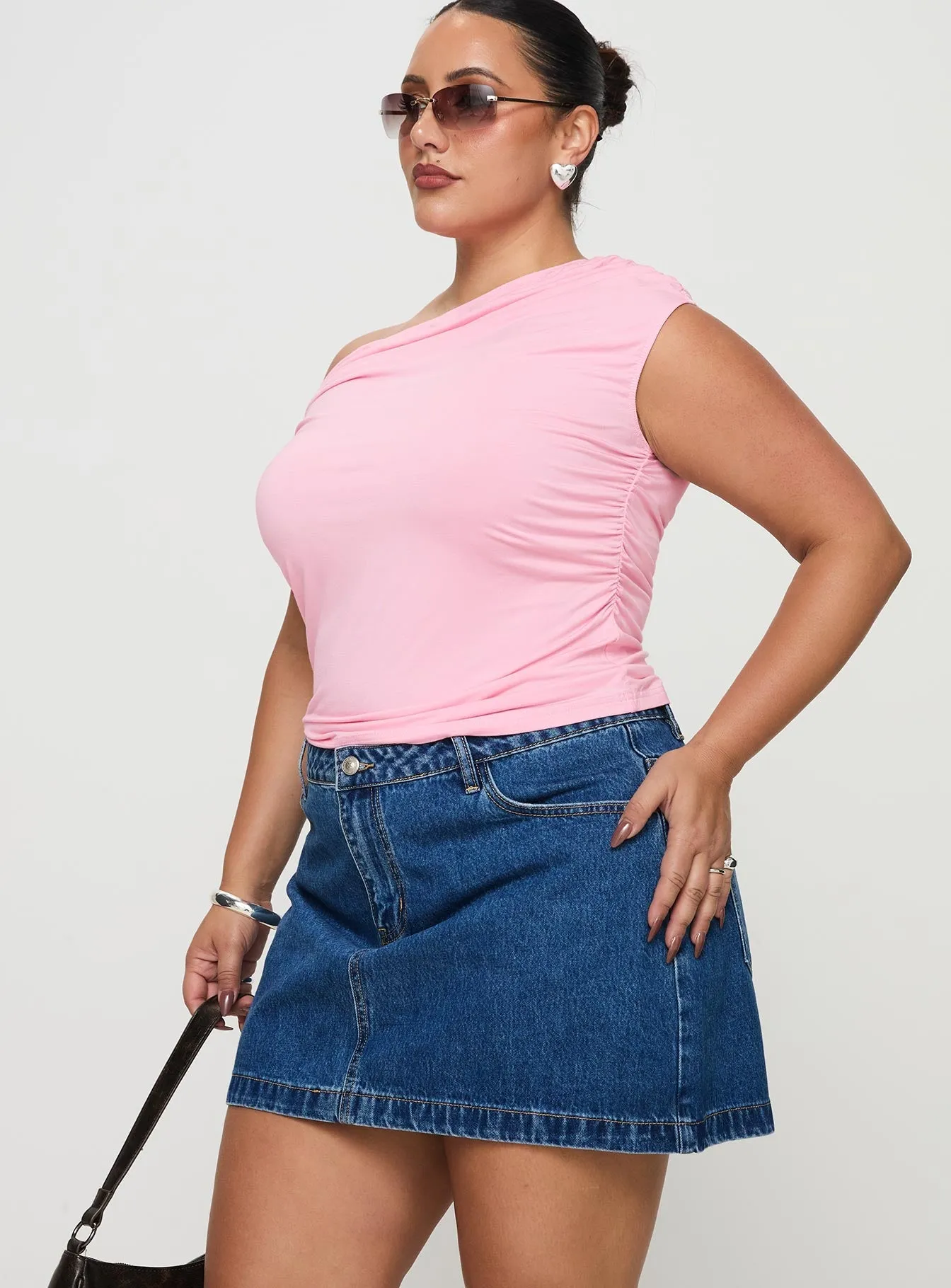 Full Circle Jewel Tones Nickei Denim Mini Skirt Mid Wash Curve
