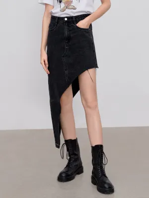 Cotton Irregular Denim Skirt Earth Tones
