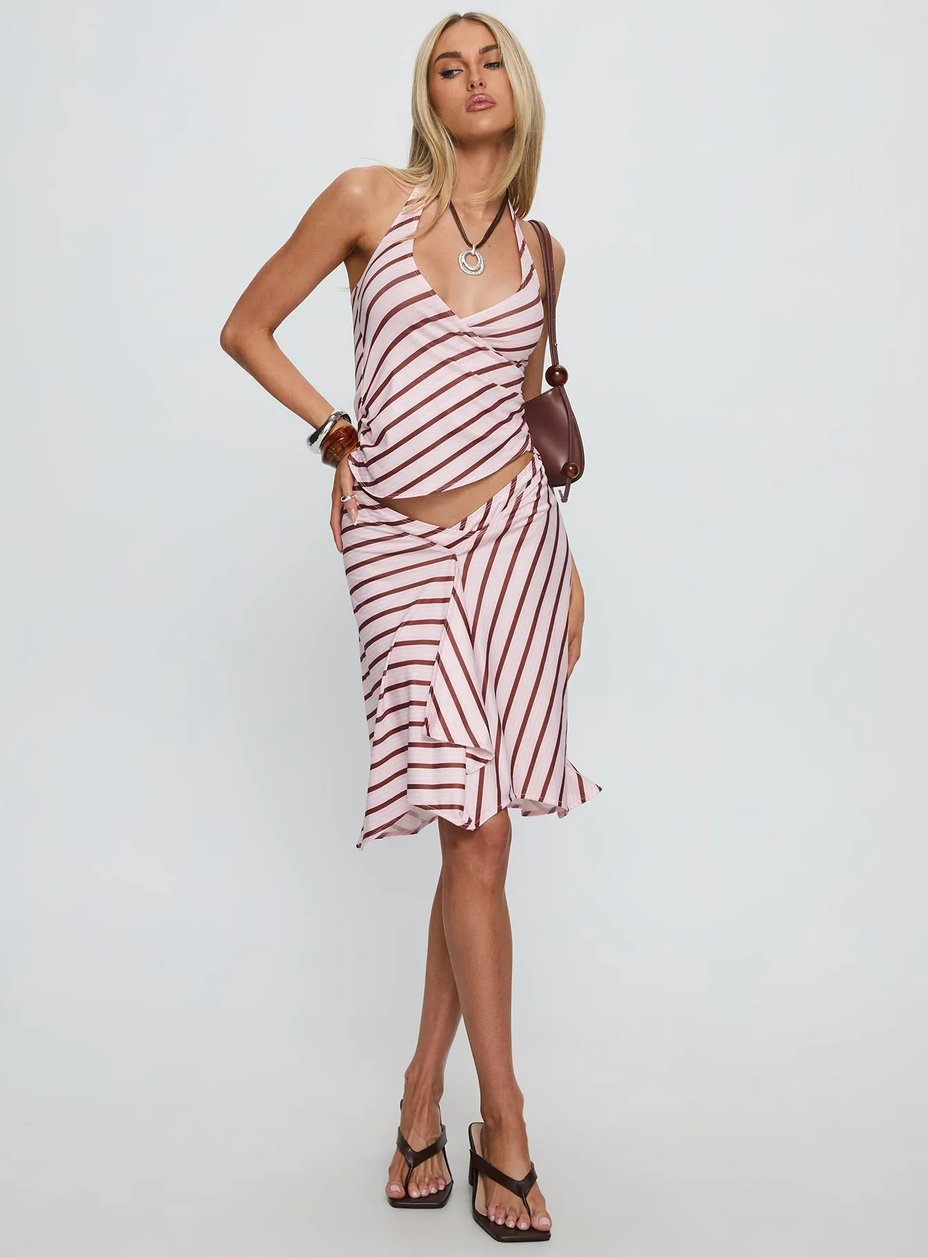Fresh Texture Esmeray Midi Skirt Pink Stripe