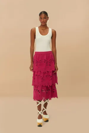 Cashmere Touch Pink Daisy Embroidered Midi Skirt