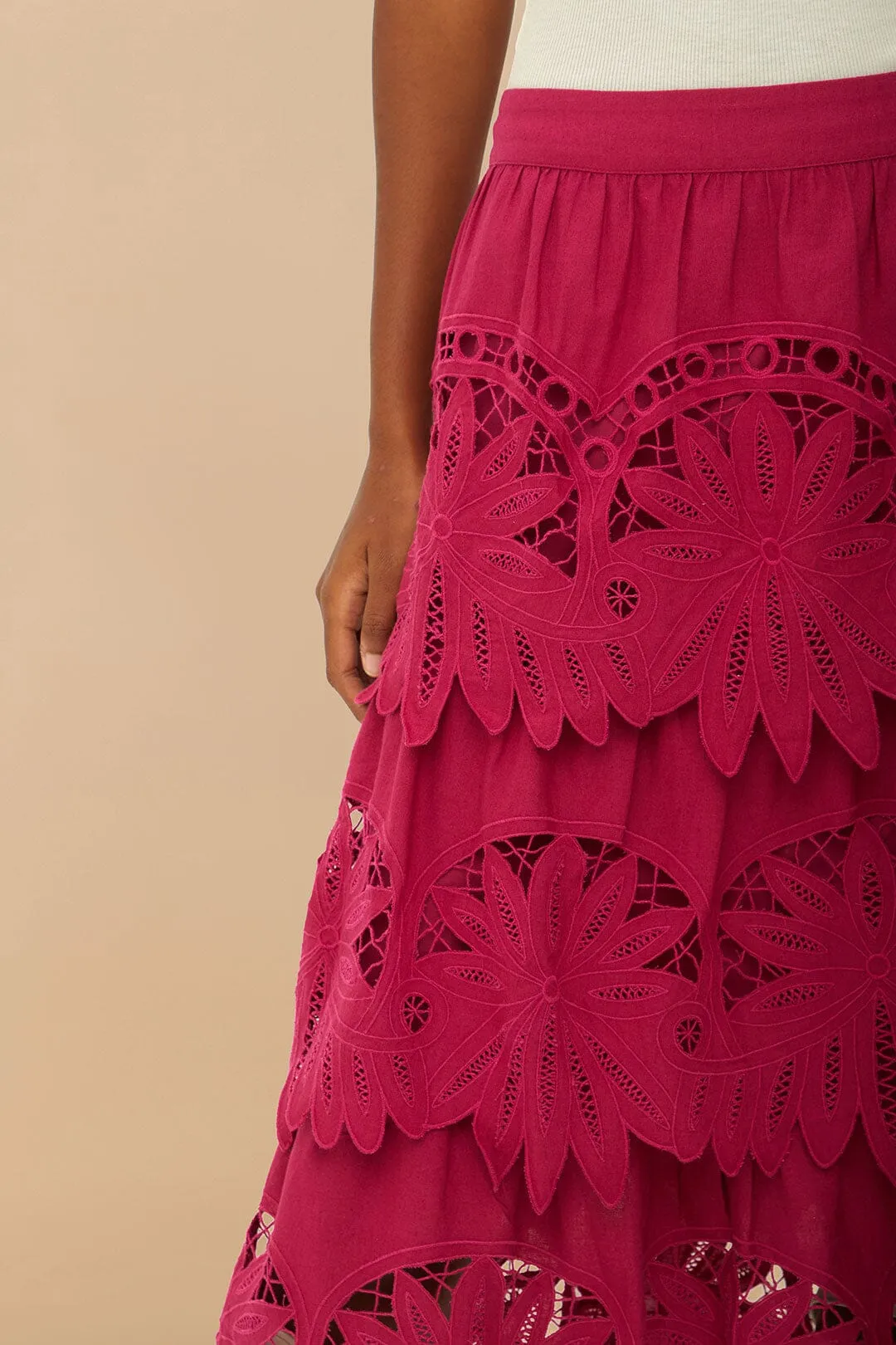 Pink Daisy Embroidered Midi Skirt Water resistant coating Chic Mood