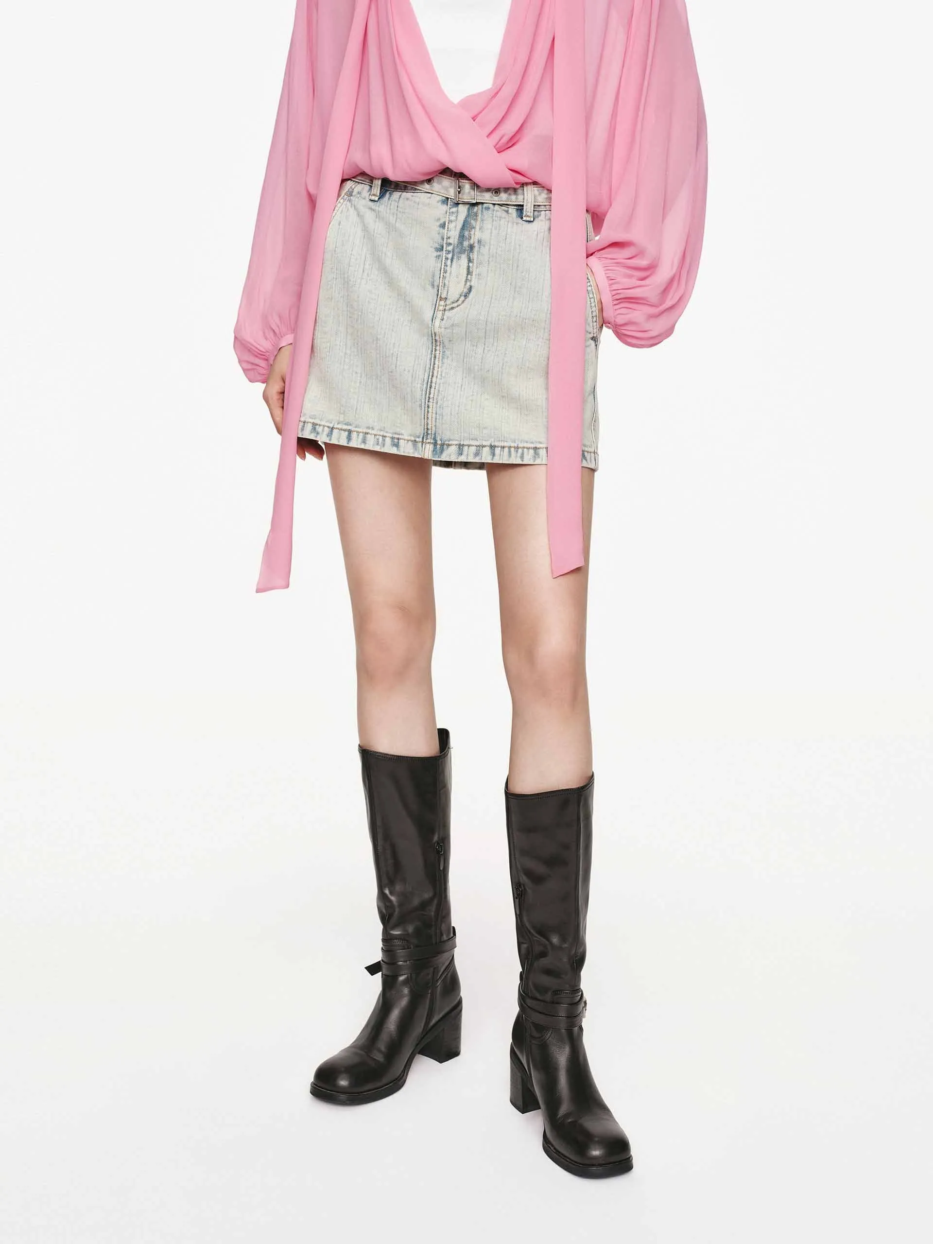Faded Wash Denim Skirt Sleek Motion