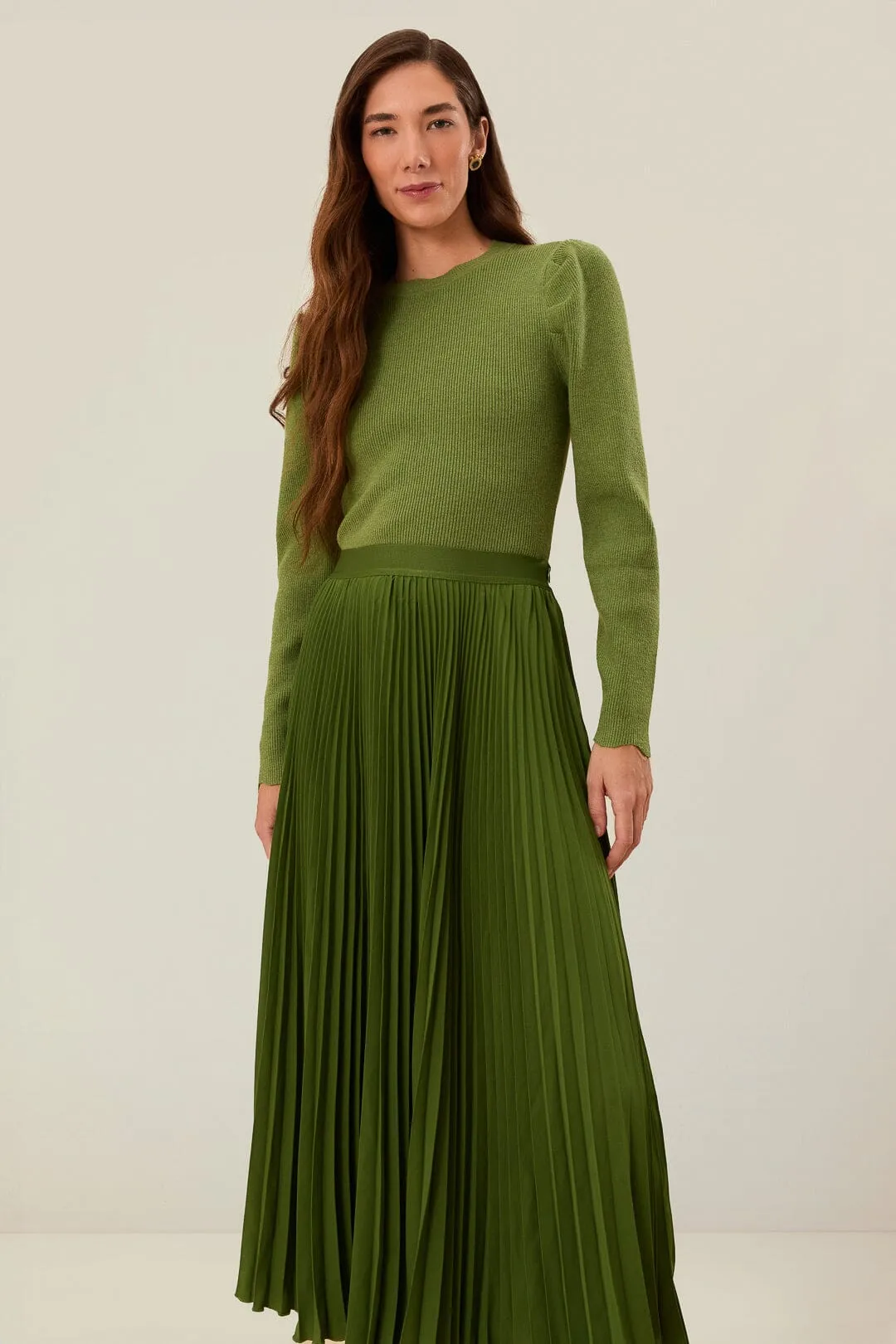Fashion Details Fashion Tones Green Pleated Maxi Skirt