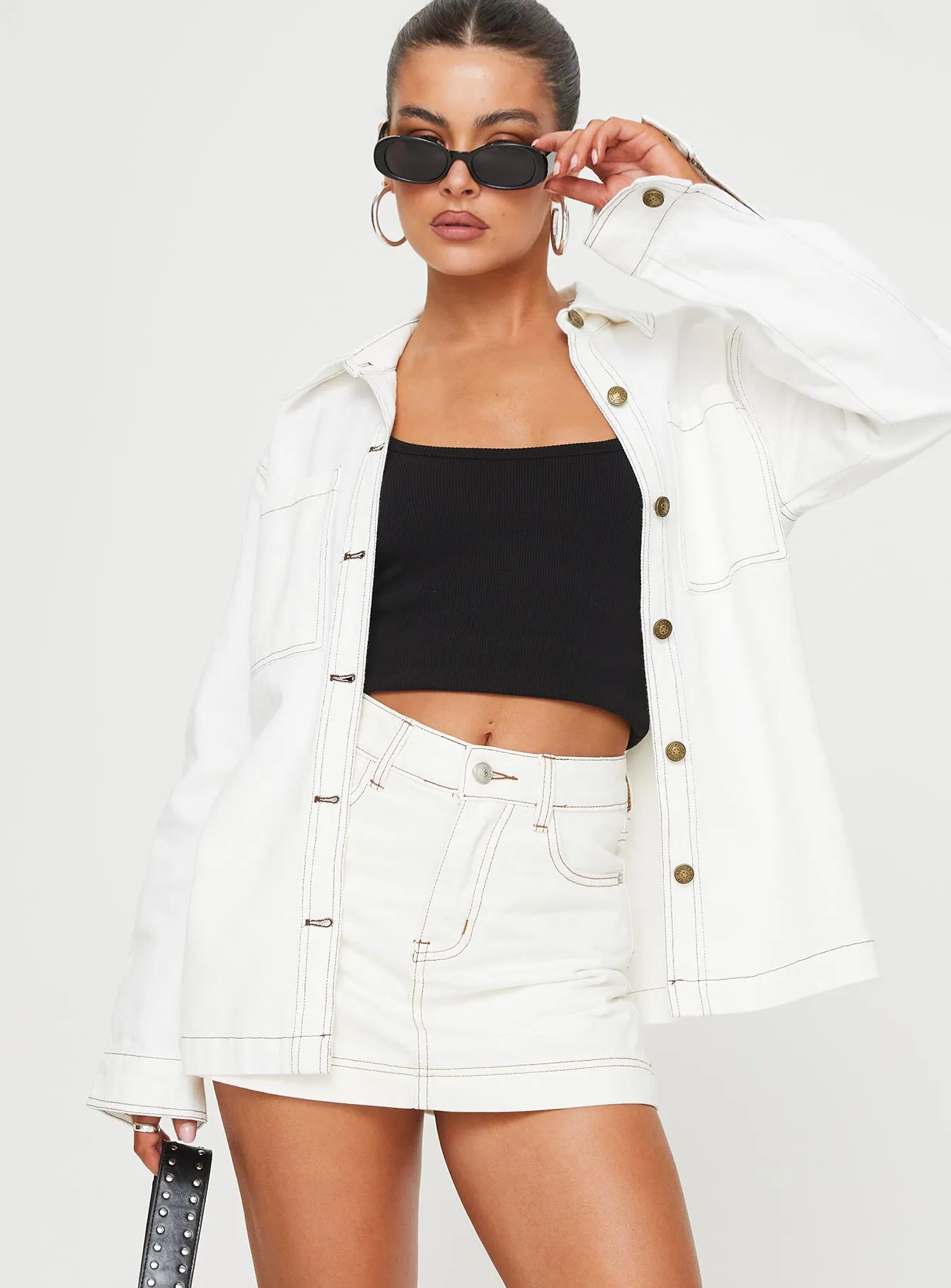 Katlynne Denim Mini Skort White Tall Timeless Piece Sustainable Fabric