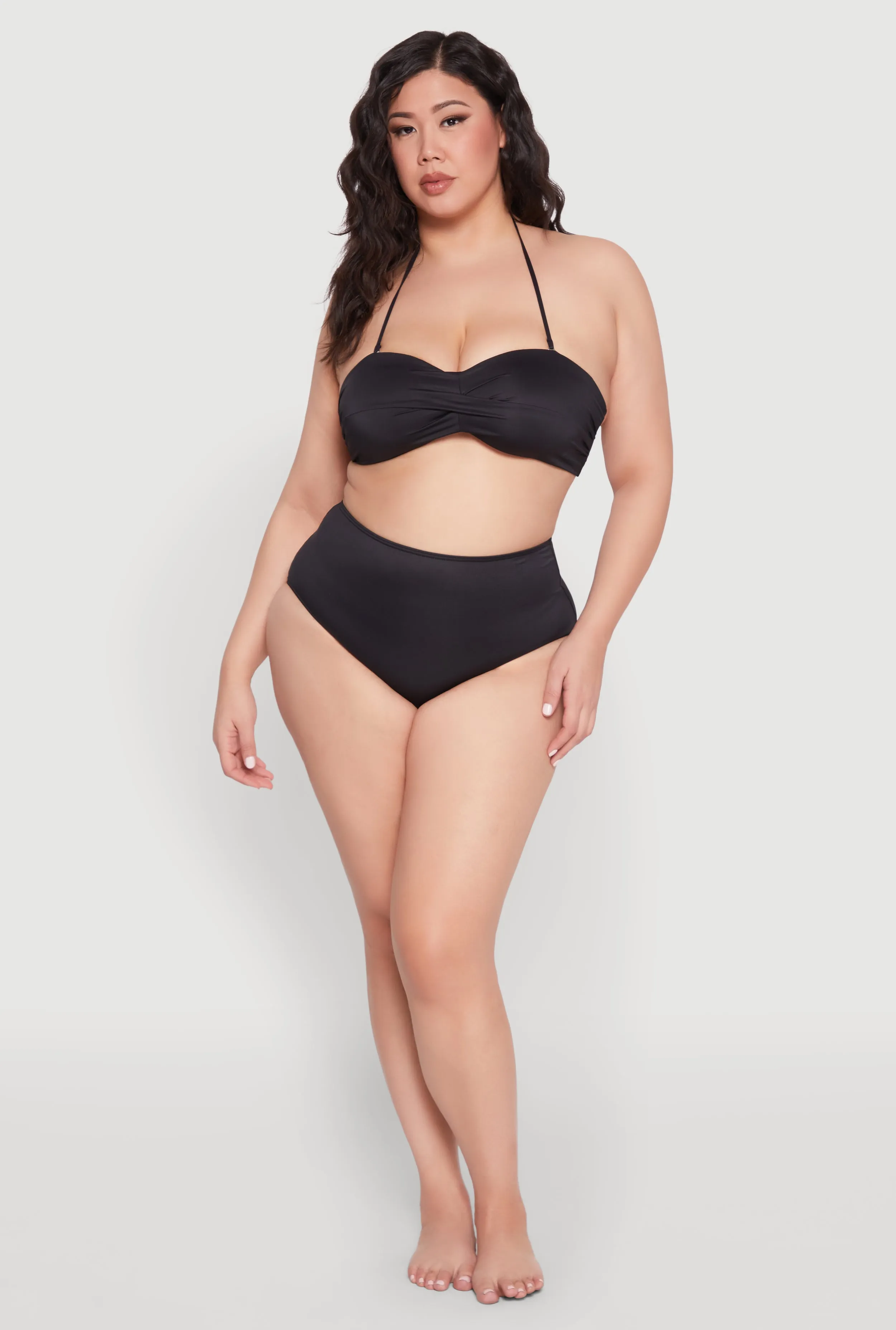 High Elastic Waistband Plus Size Twist Front Bandeau Swim Bikini Top