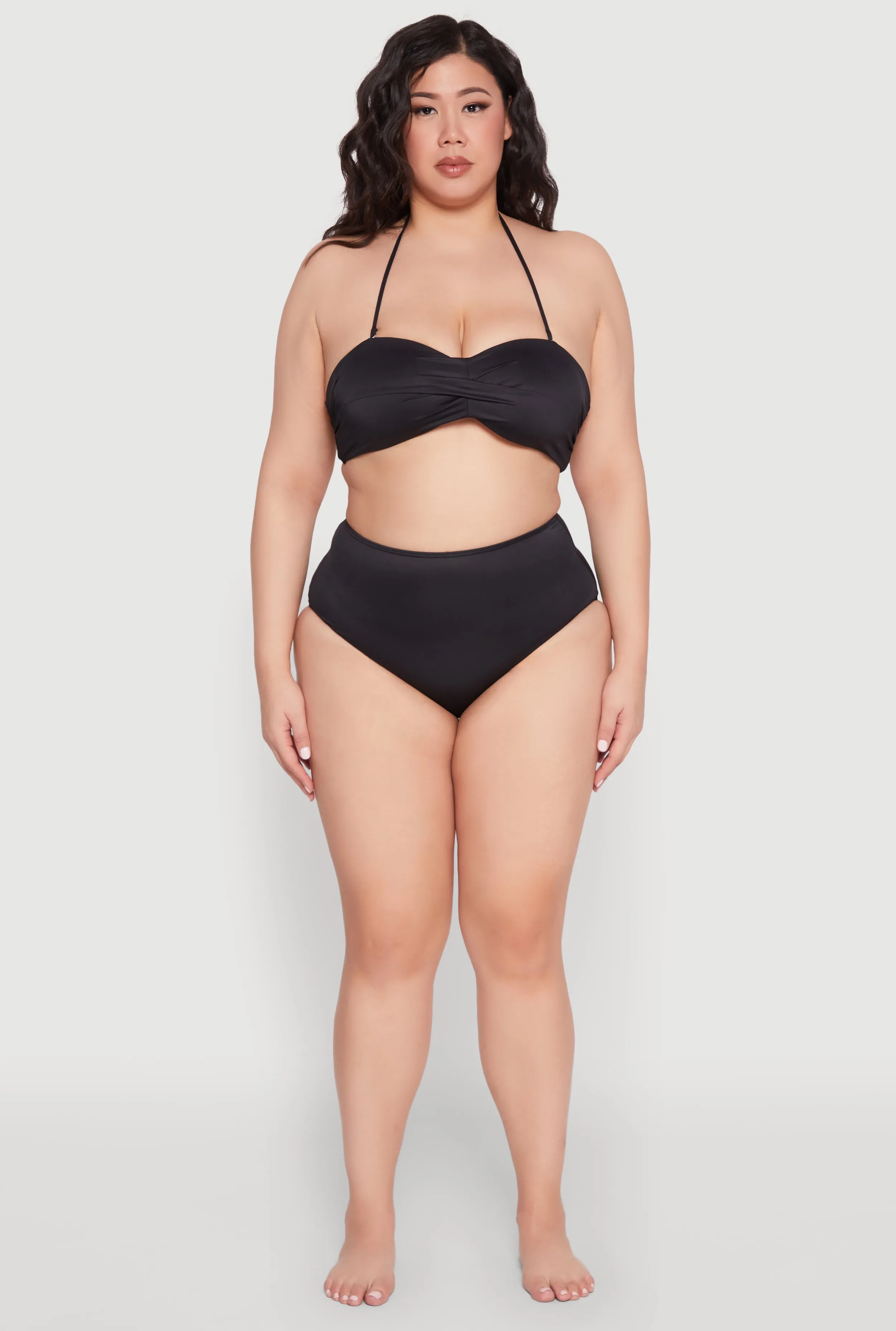 Plus Size Twist Front Bandeau Swim Bikini Top Water Resistant Fabric Sun Protection Fabric
