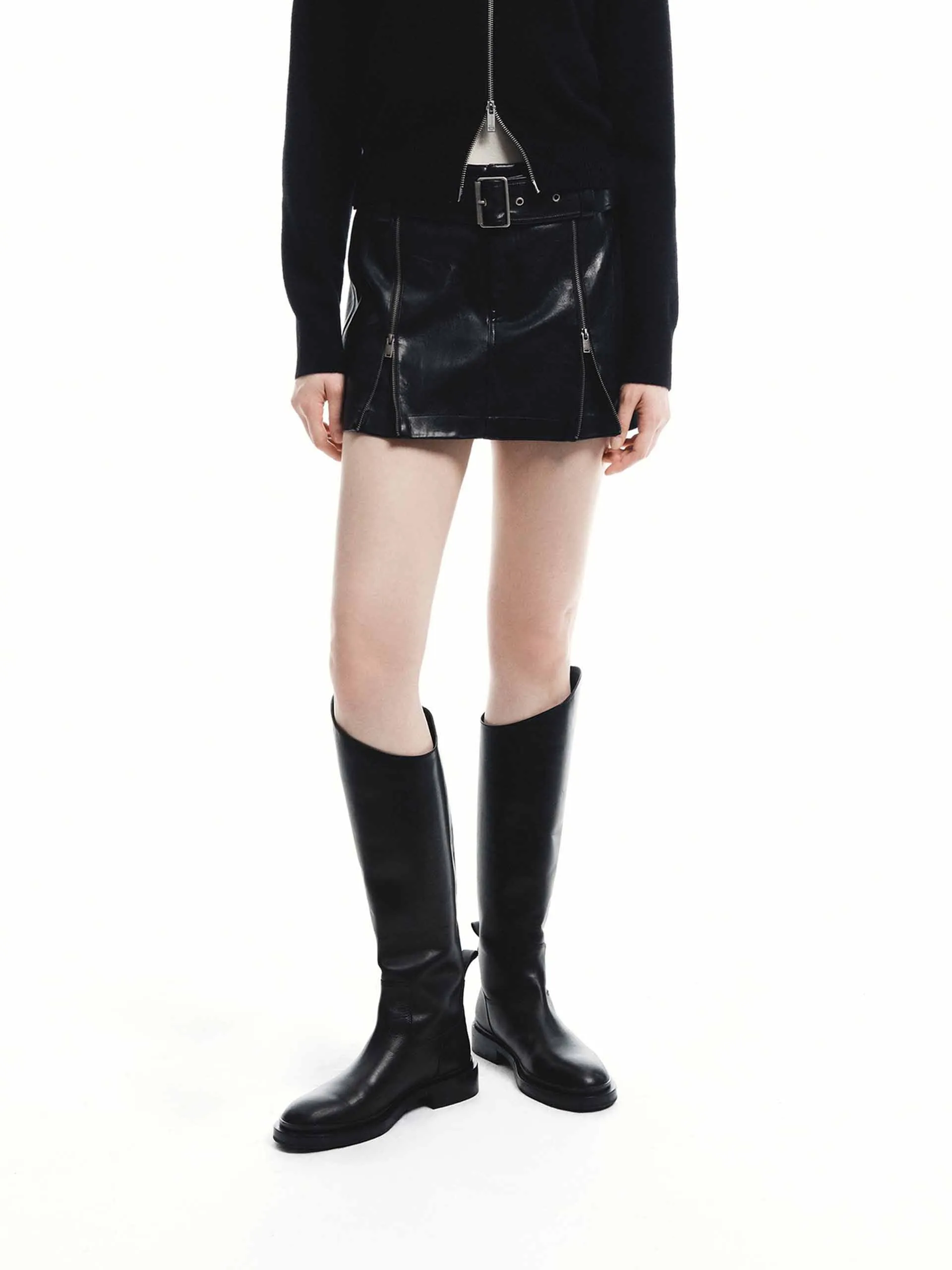 Mood Outfit Opaque Lining Front Zip PU Leather Skirt