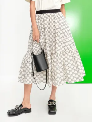 Adjustable Hem Figure Flattering Logo Print Ruffle Midi Skirt