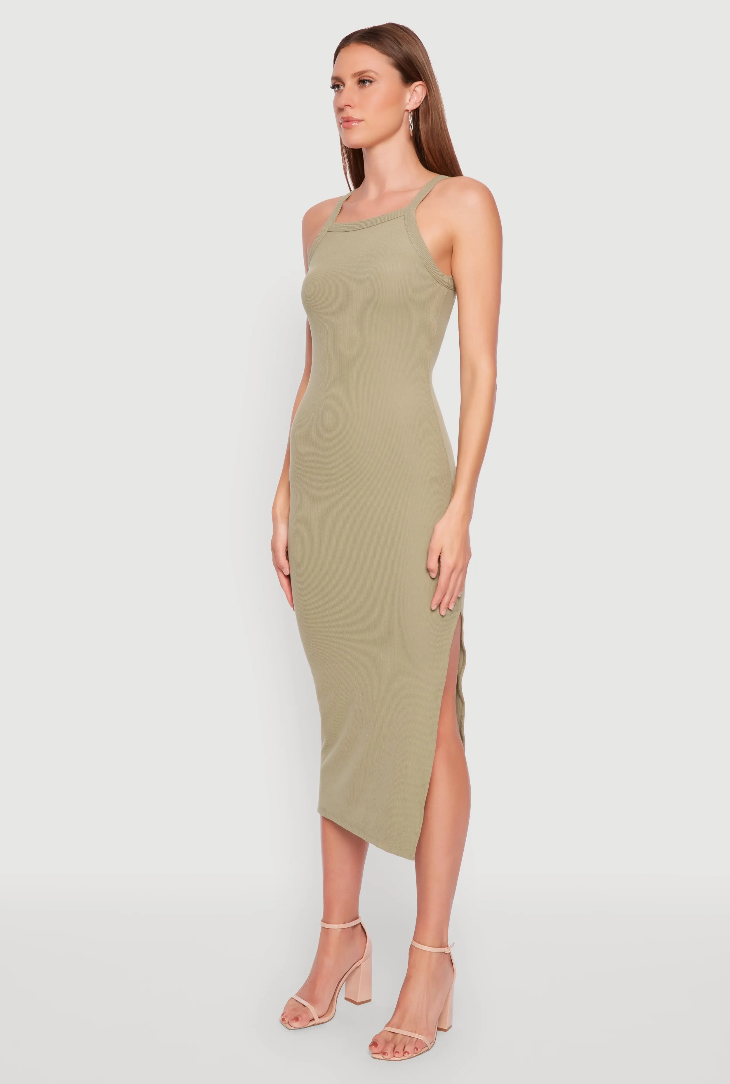 Iris Ribbed Knit Side Slit Dress Comfortable daytime dress