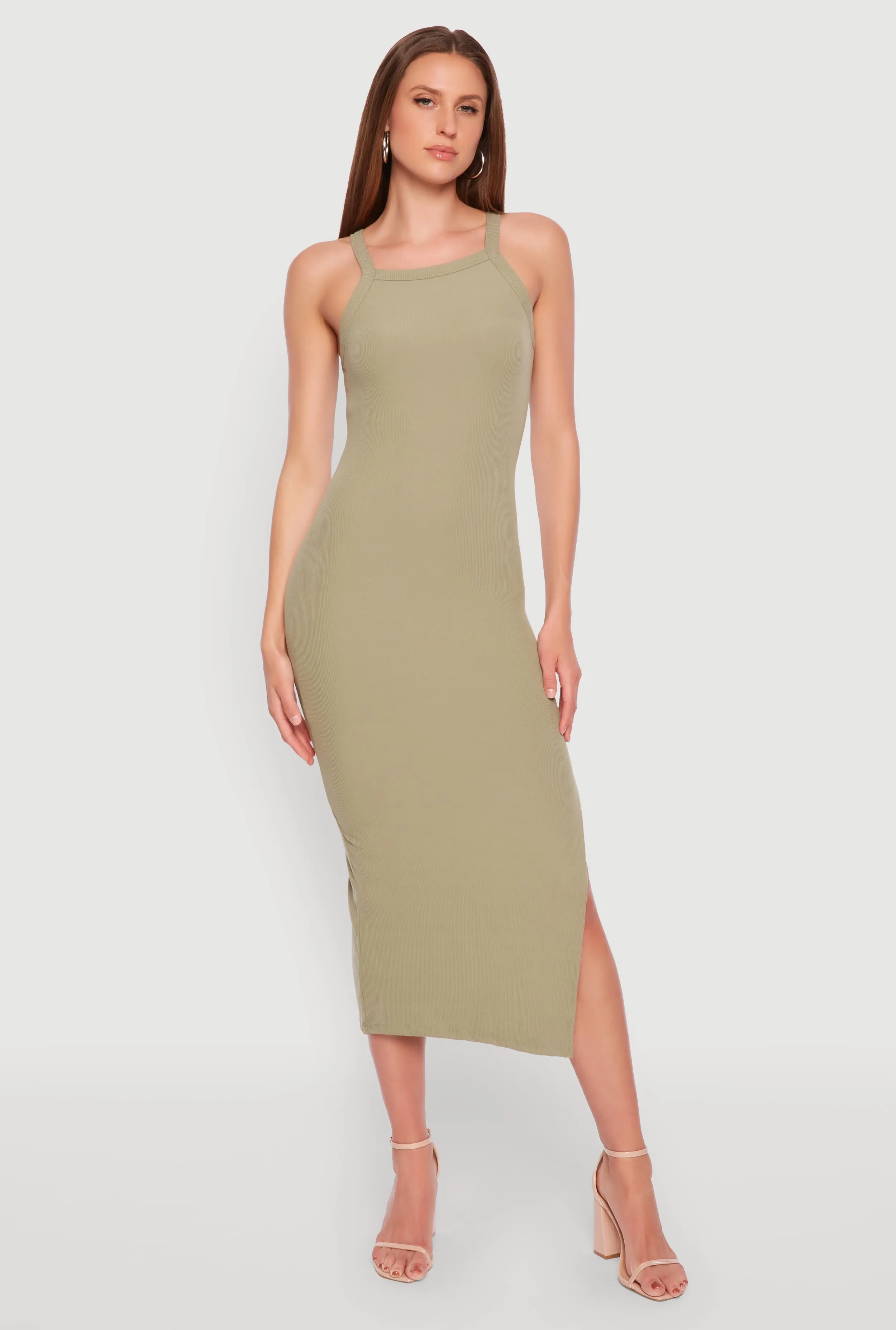 Iris Ribbed Knit Side Slit Dress Trendy Wear Everyday Chic