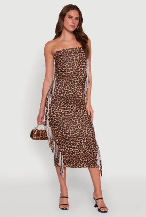 Trendy Leopard Print Fringe Side Tube Dress Elegant office dress