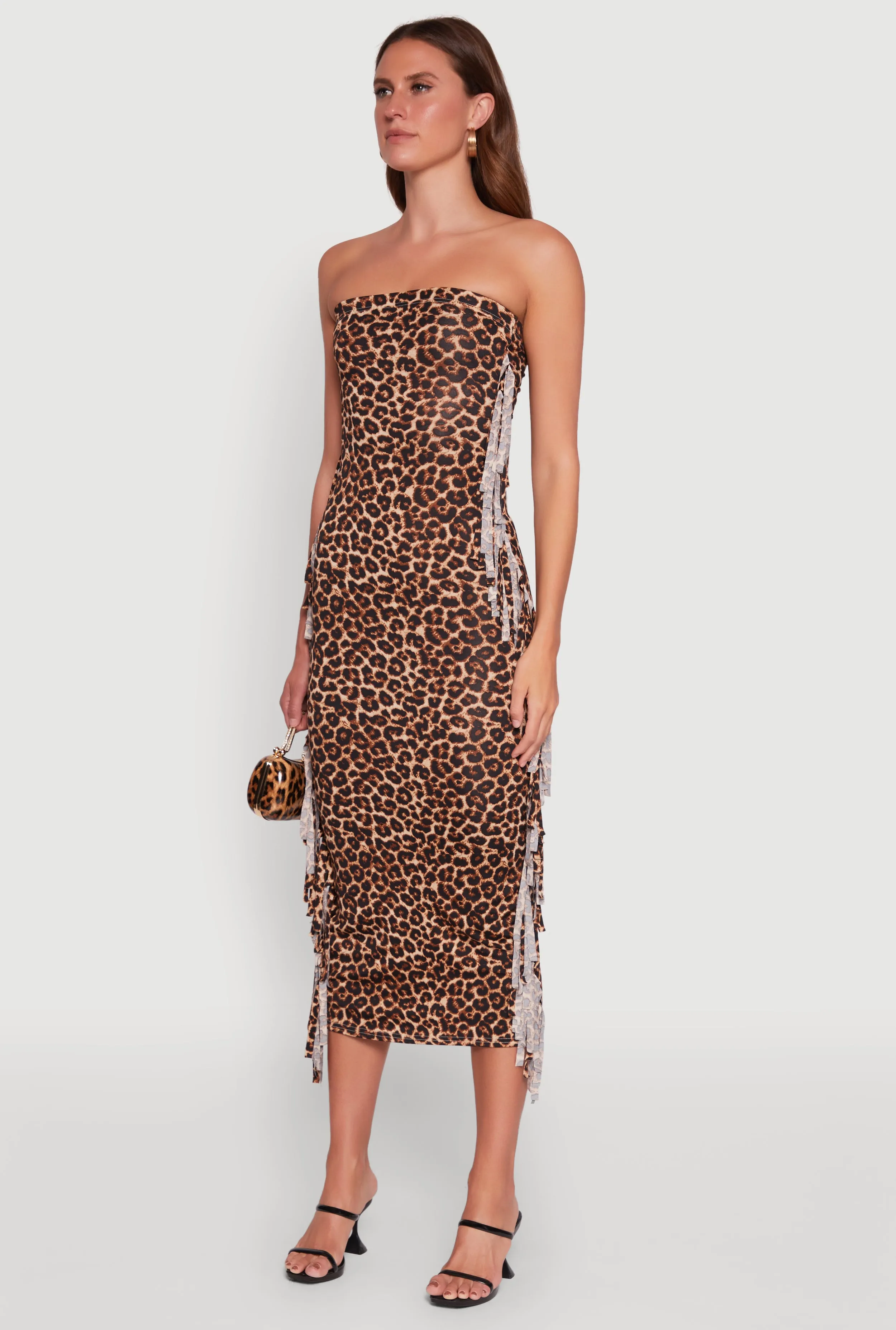 Trendy Leopard Print Fringe Side Tube Dress Cotton Soft Day To Night Look
