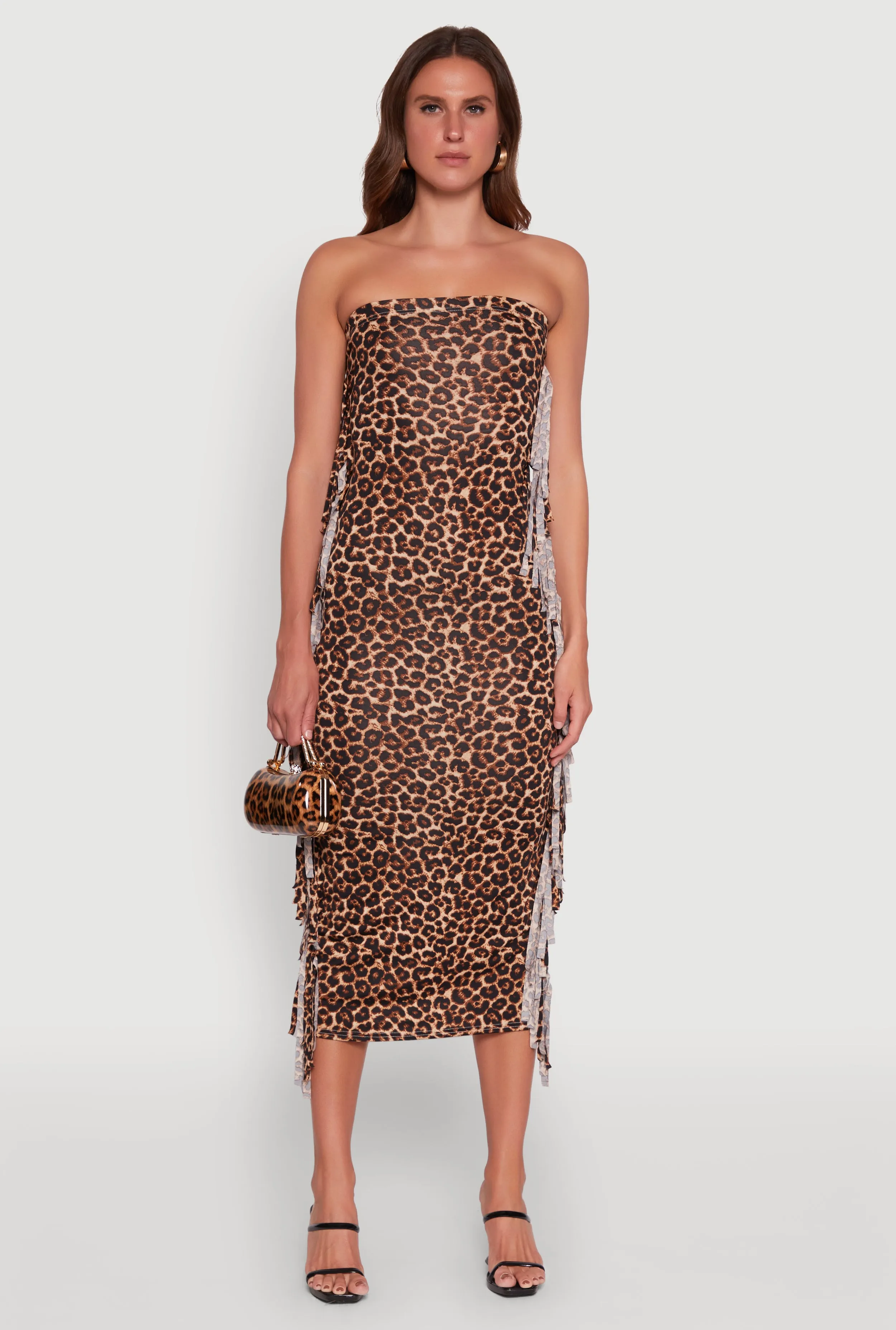 Casual yet elegant dress Stone Touch Trendy Leopard Print Fringe Side Tube Dress