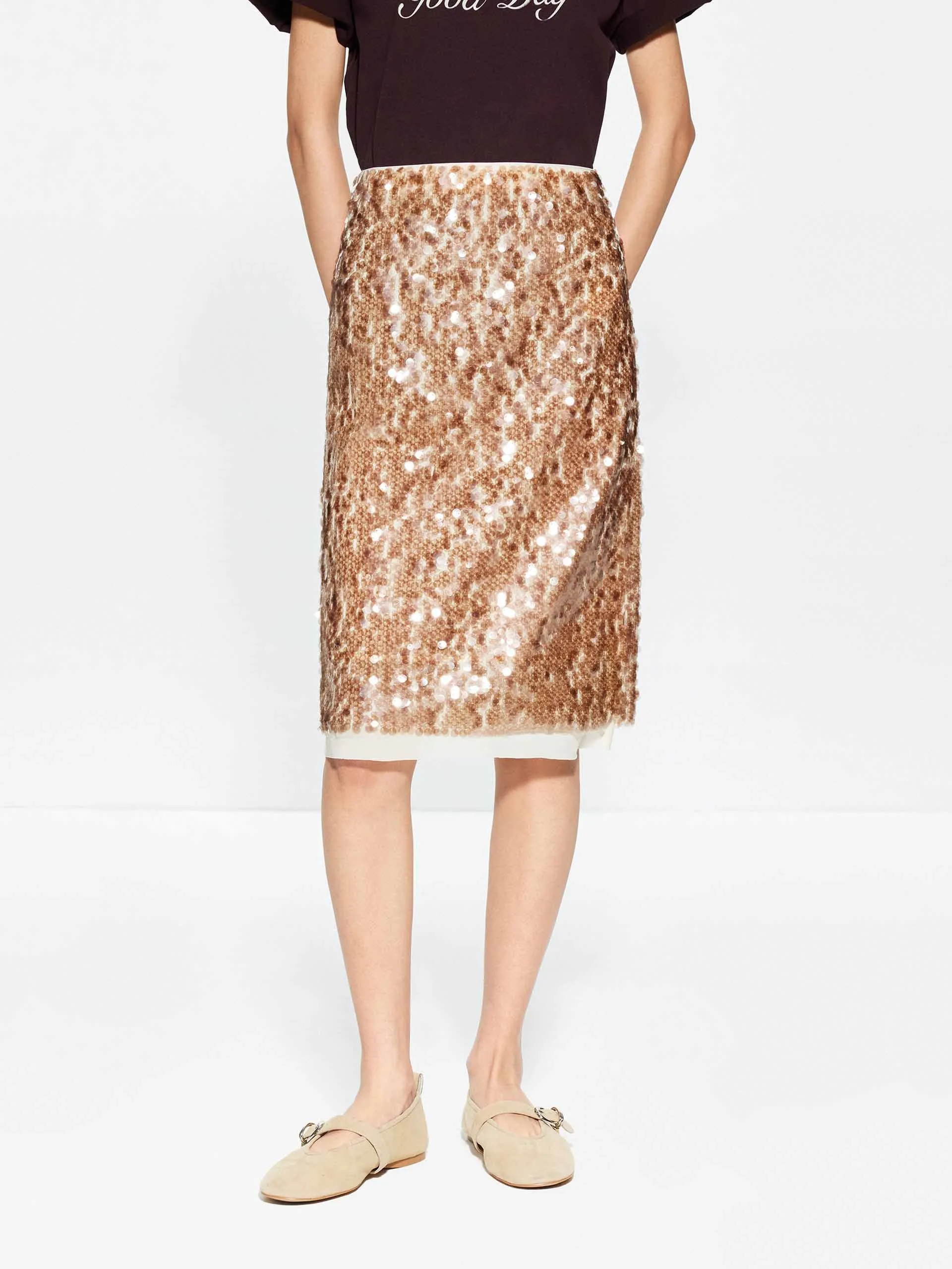 Sequin Layered Straight Skirt Relaxed Look