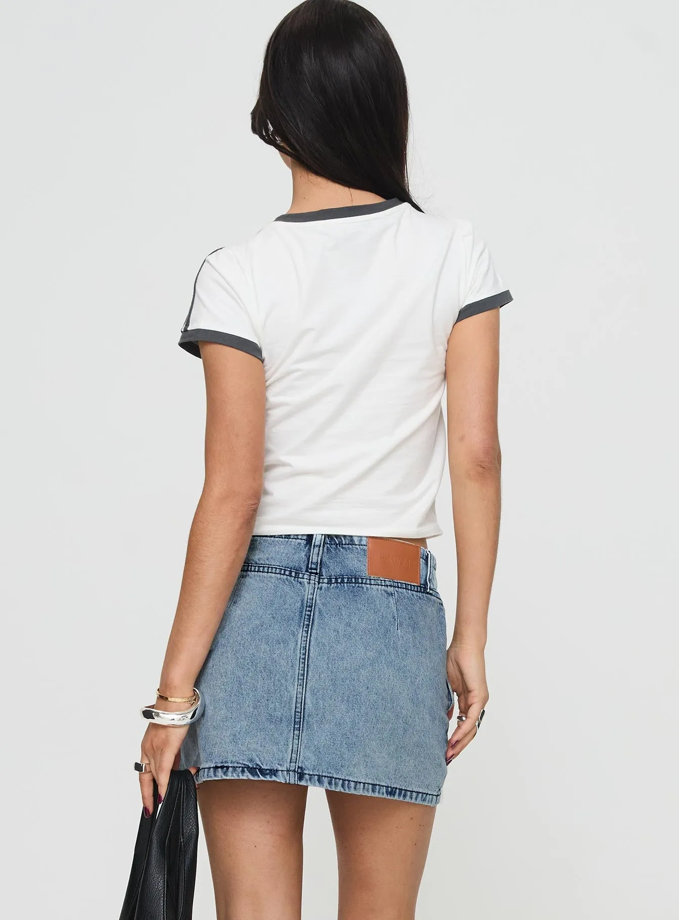 Smooth Cut Take Time Denim Mini Skirt Mid Wash