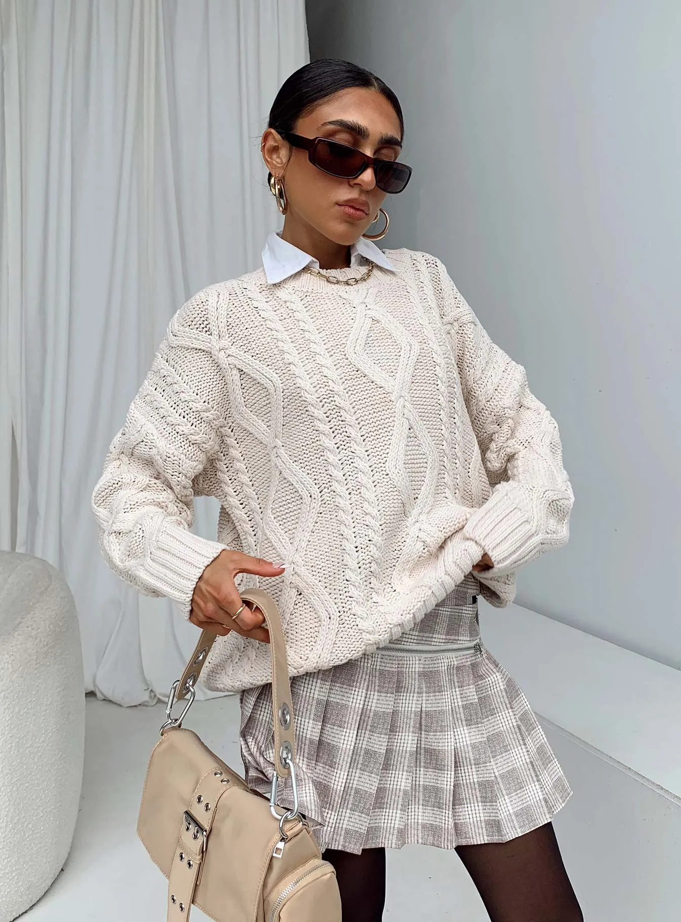 Boutique Exclusive The Craft Mini Skirt Beige Plaid