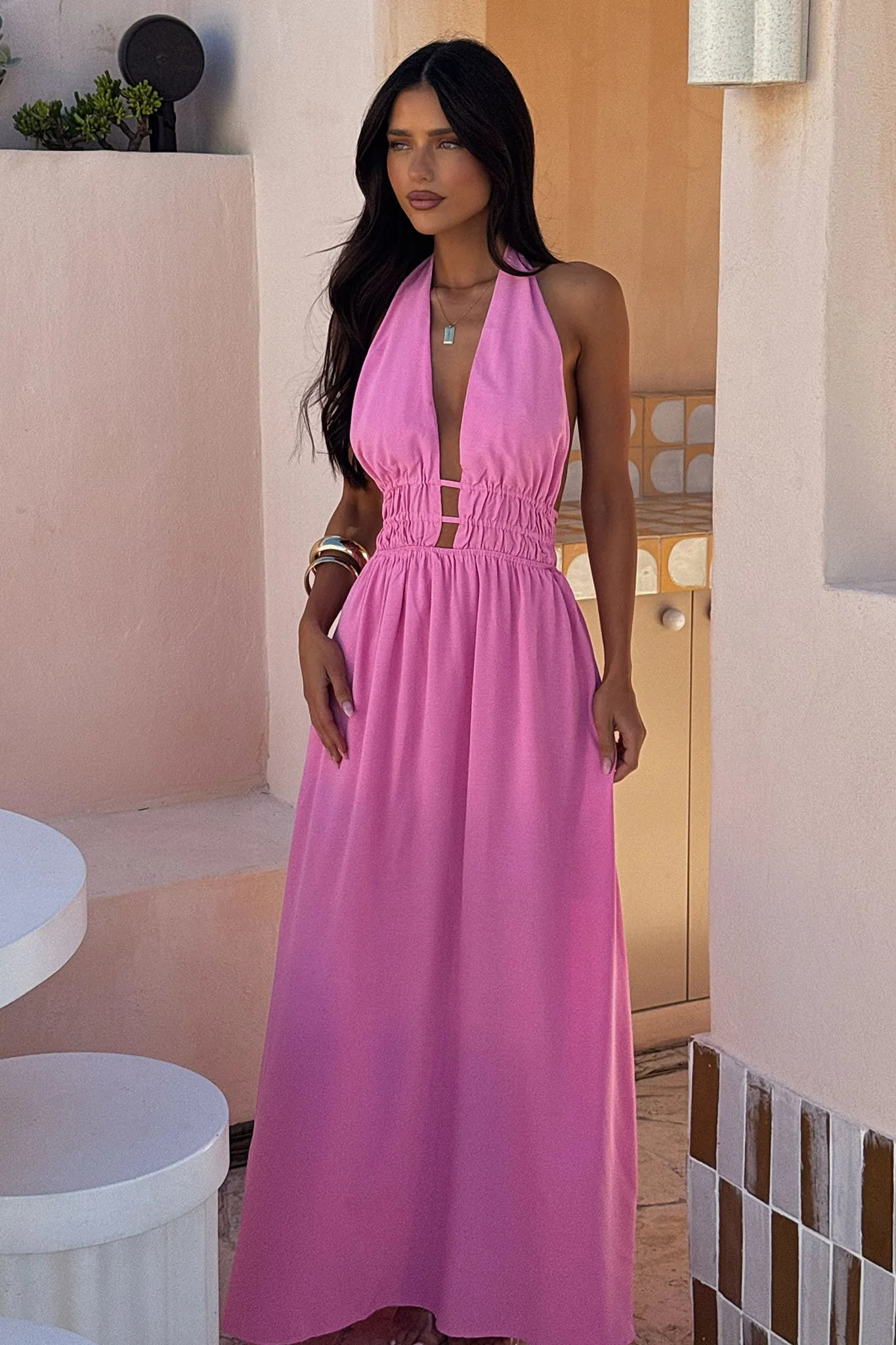 Arien Maxi Dress - Pink Ocean Air Mermaid Cut