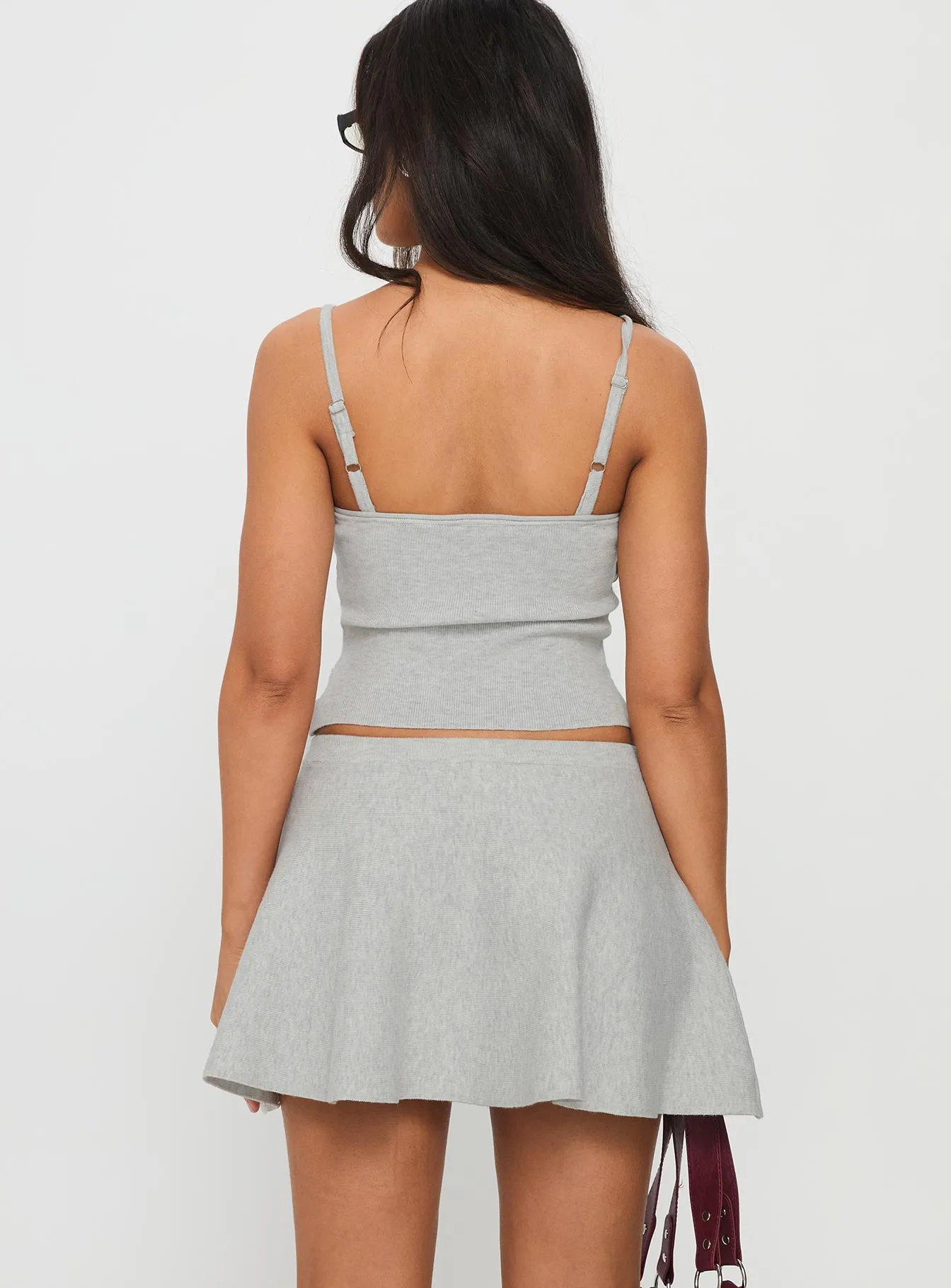 Light Edge Everyday Essential Juni Floaty Knit Mini Skirt Grey Marle