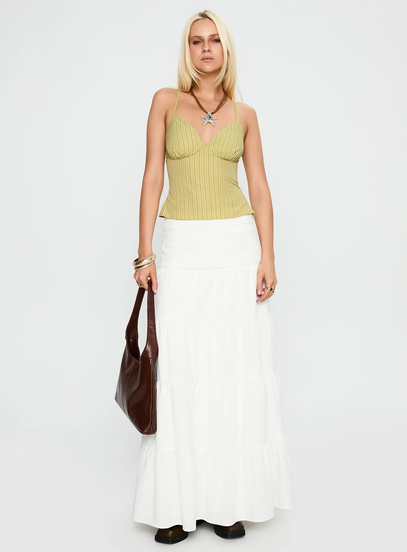 Outdoor Outfit Snowy River Tiered Maxi Skirt White