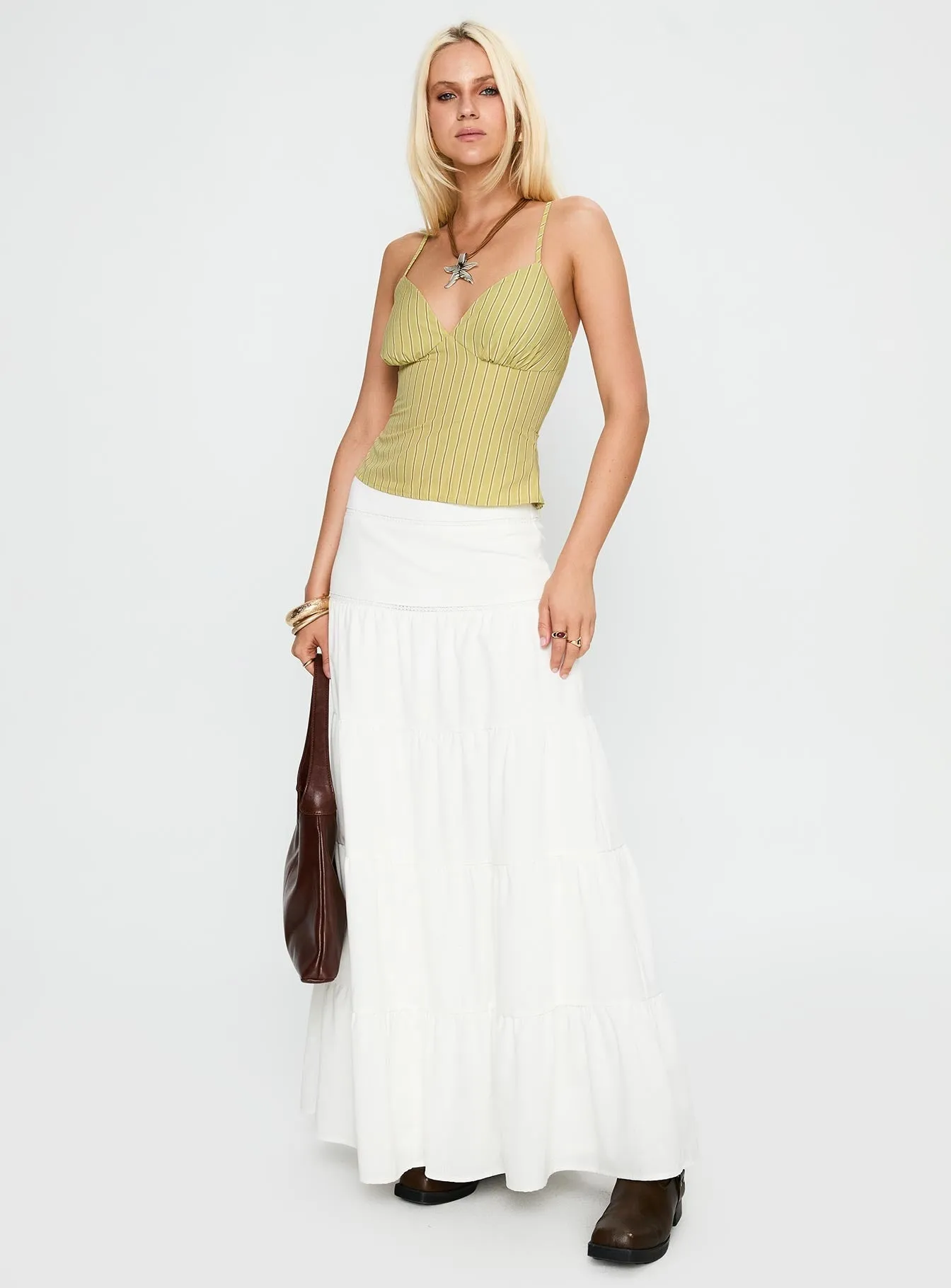 Formal Event Snowy River Tiered Maxi Skirt White
