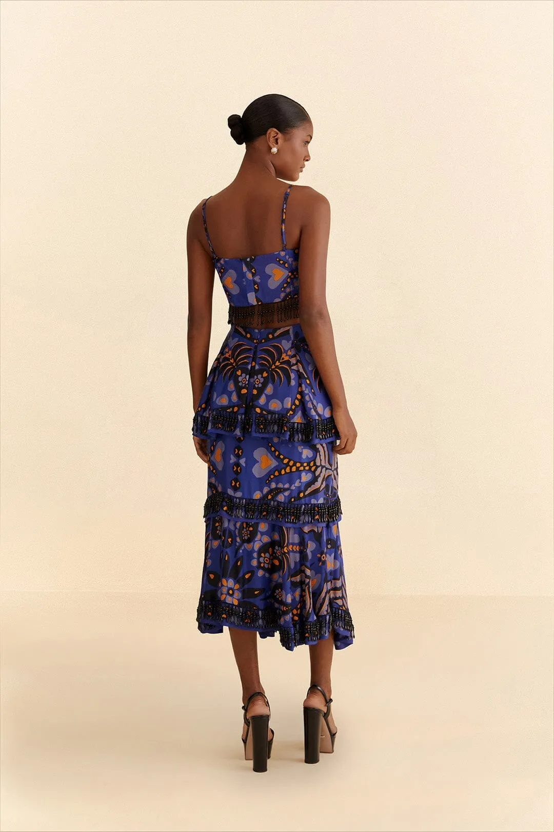 Blue Martina Scarf Beaded Midi Skirt Relaxed Vibe Non Restrictive