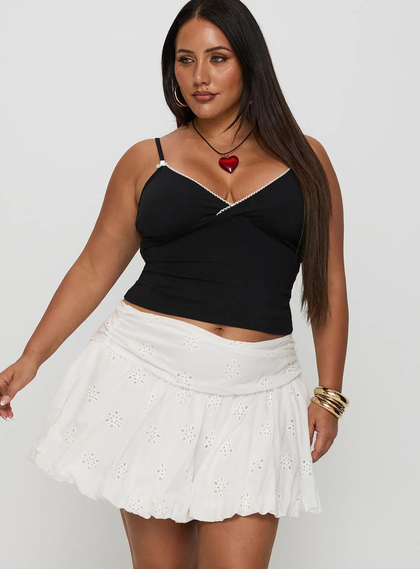 Beach Day Soft Vibe Bubble Broderie Mini Skirt White Curve