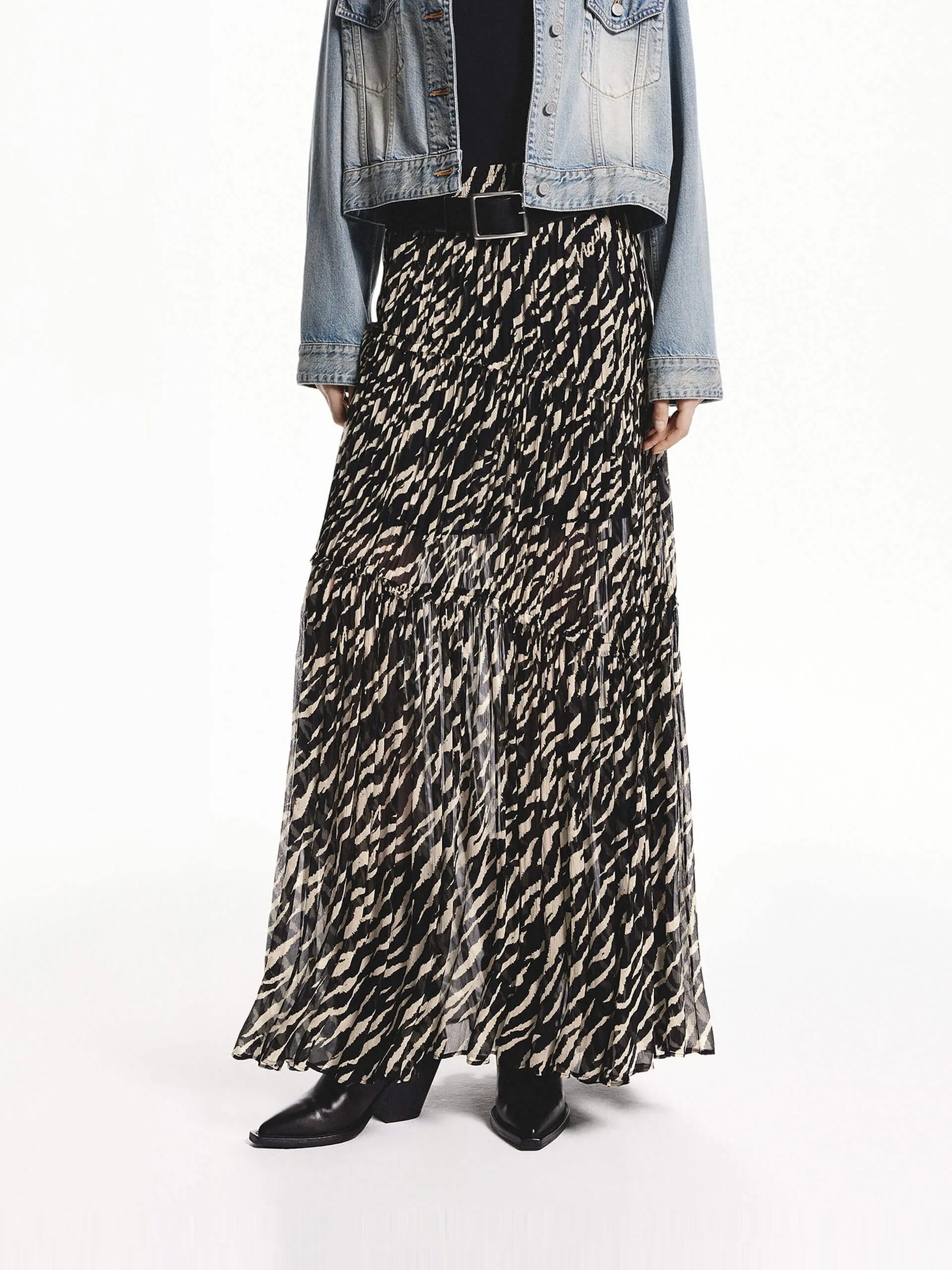 Flowy Tiger Print Skirt Double Stitched