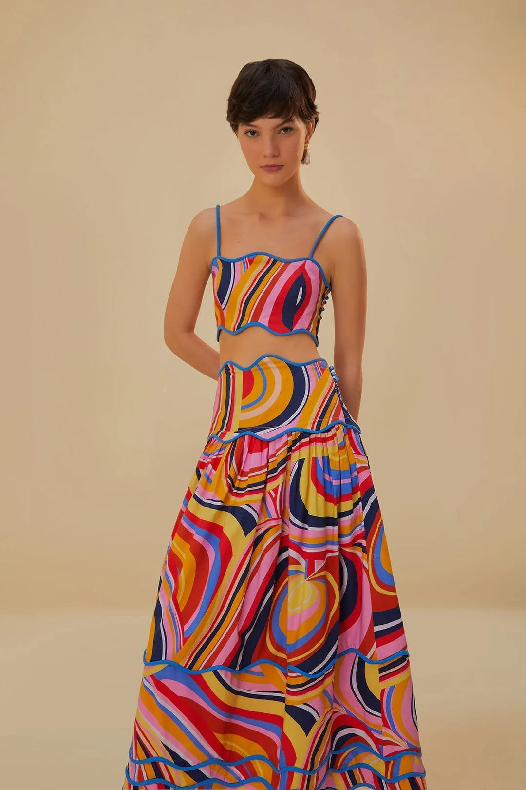 Multicolor Waves Midi Skirt Tapered Cut Outfit Mix