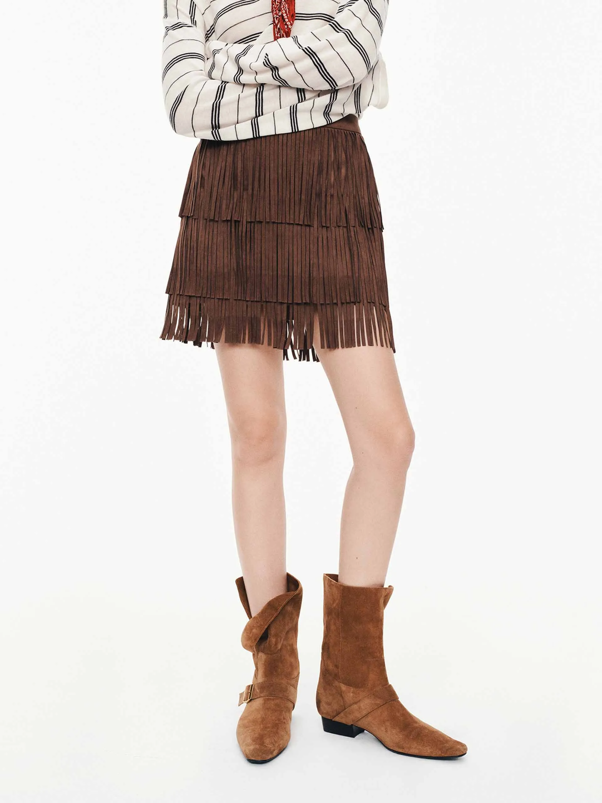 Fringe Faux Suede Mini Skirt Crisp Finish