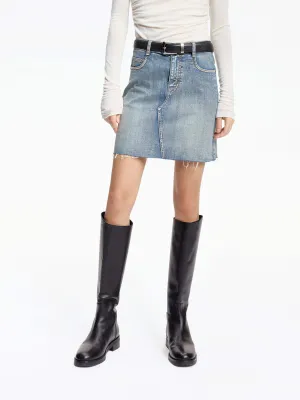 Raw Hem Denim Skirt Stretch Comfort
