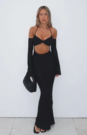 To The Beach Long Sleeve Maxi Dress Black Fresh Ease Quiet Charm