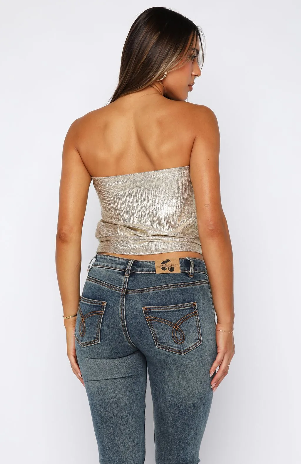 ButterySoftTextile Neutral Tone Stitching Girl Time Strapless Top Champagne