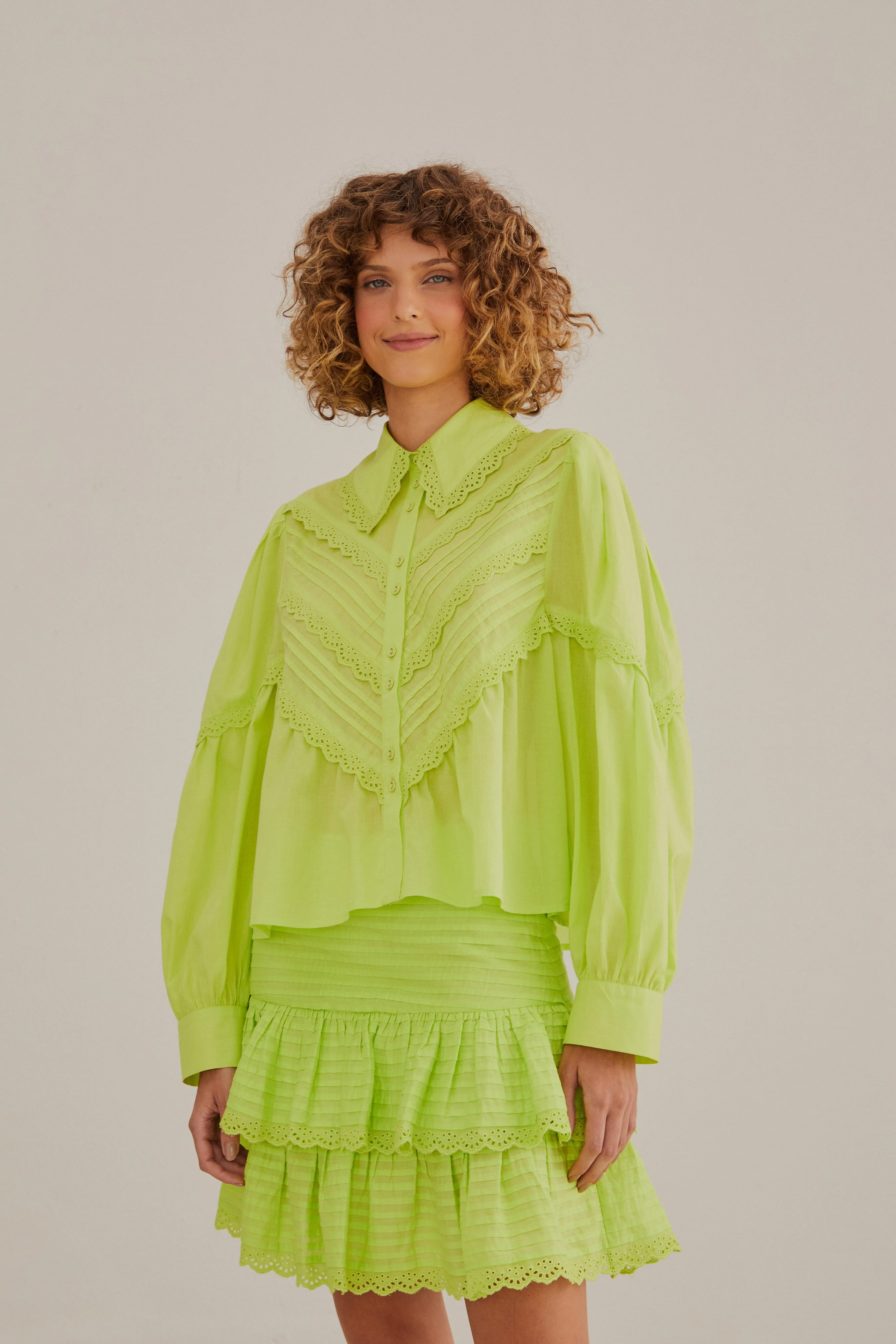 Neon Green Mini Skirt Full Circle Push Button Closure