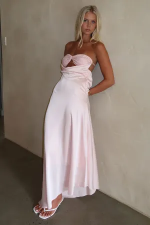 Light Glow Thora Strapless Satin Maxi Dress - Baby Pink