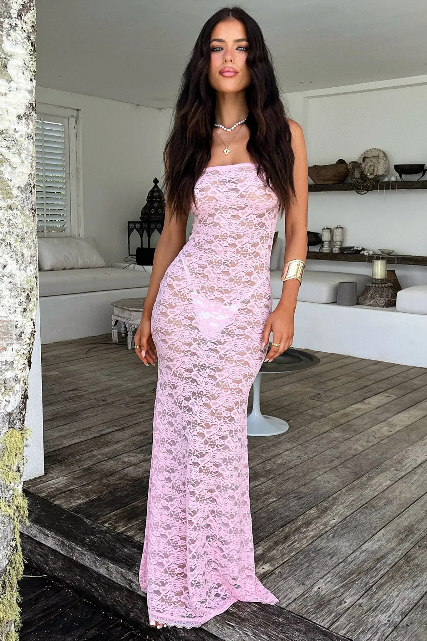 Veradi Maxi Dress - Baby Pink Bronze Glow